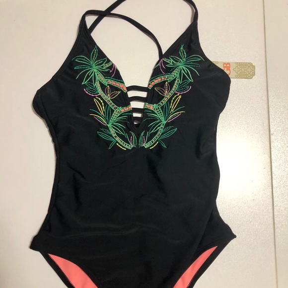 Gianni Bini Embroidered Palm Tree Swimsuit - Picture 4 of 5